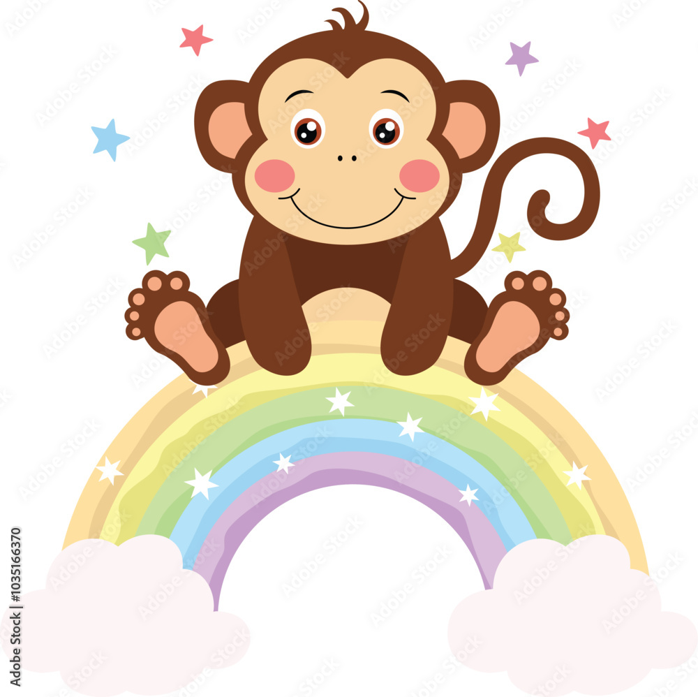Happy monkey on top of the rainbow