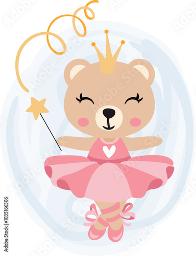 Cute baby teddy bear ballerina with crown