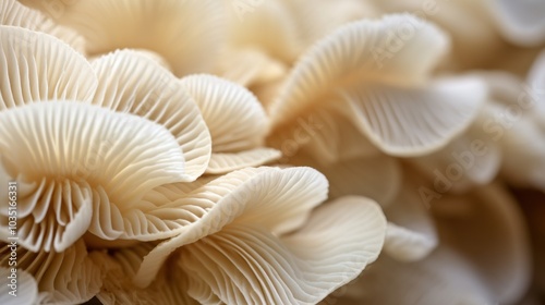 Intricate cream-colored mushroom layers overlapping elegantly, highlighting nature’s delicate and organic beauty.