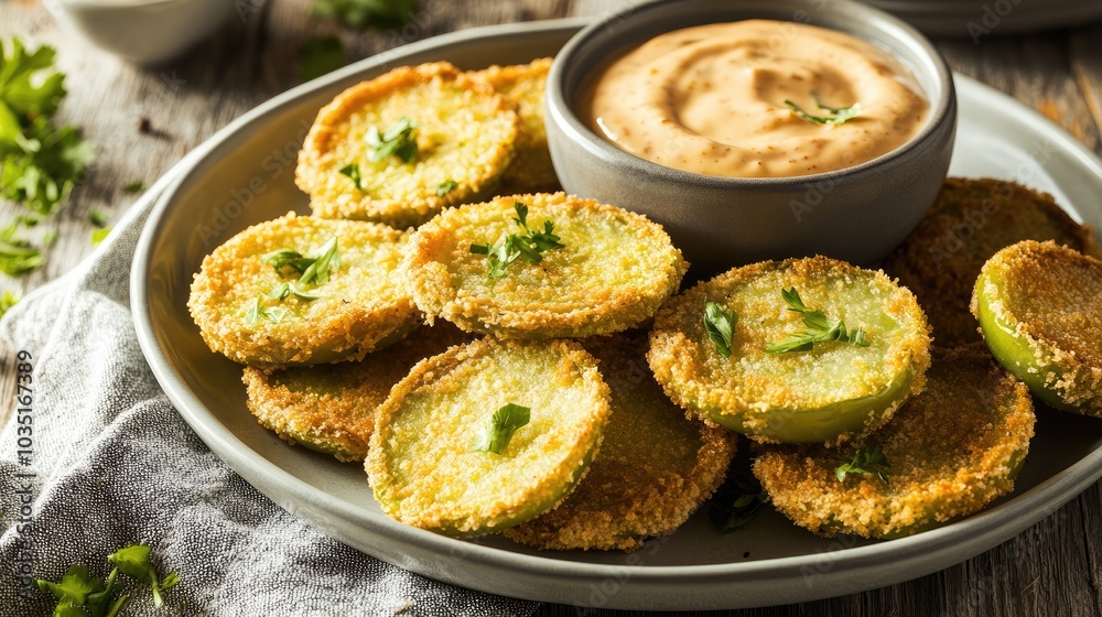 Crispy Fried Green Tomatoes with Dipping Sauce Crispy Fried Green Tomatoes with Dipping Sauce