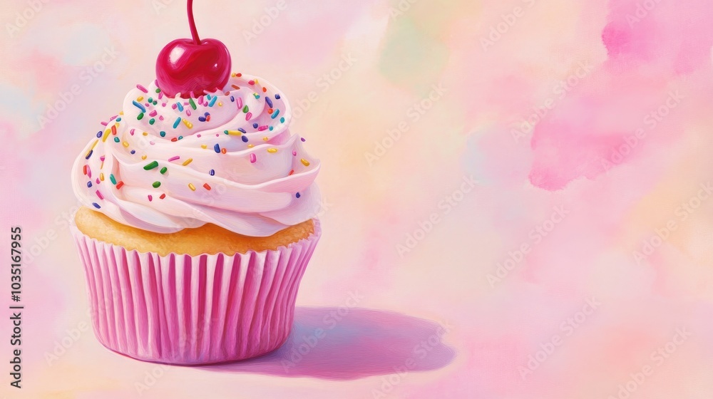 Delightful Cupcake with Cherry and Colorful Sprinkles Delightful Cupcake with Cherry and Colorful Sprinkles