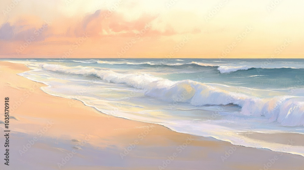 Obraz premium Serene Beach at Sunset with Gentle Ocean Waves