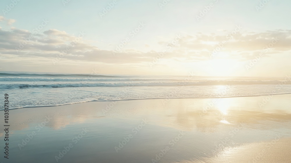 Obraz premium Serene Beach at Sunrise with Gentle Waves