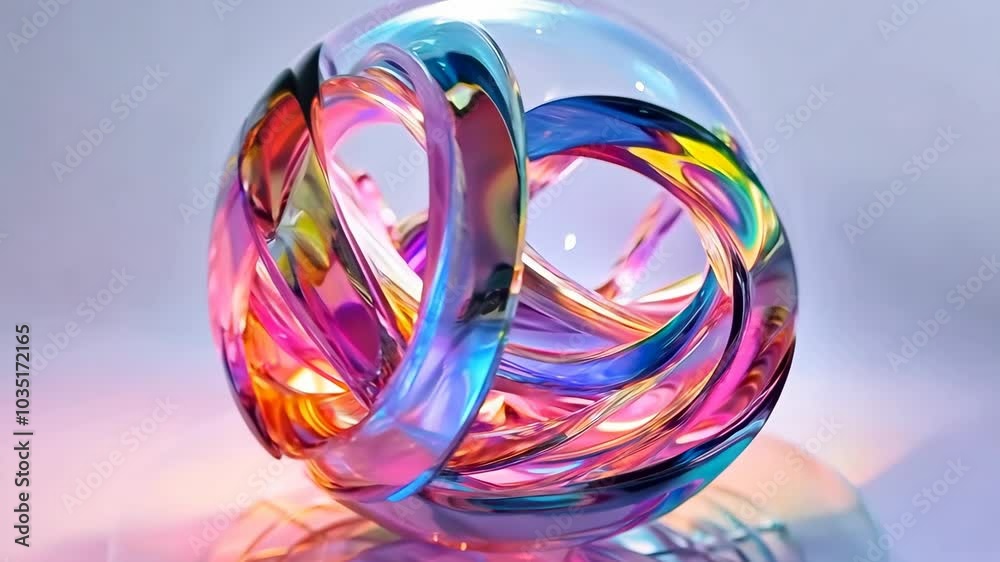 Iridescent 3D sphere with interlocking rings, Video Iridescent 3D sphere with interlocking rings, Video