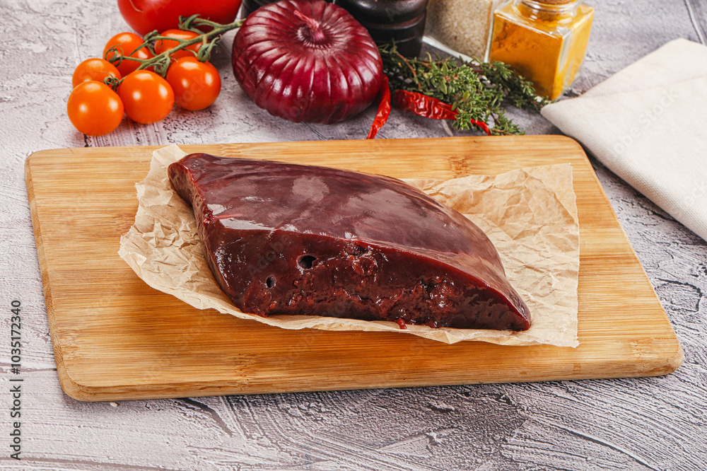 Raw beef liver for cooking