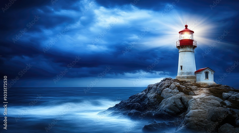 Majestic Lighthouse Amidst Stormy Night Skies Majestic Lighthouse Amidst Stormy Night Skies