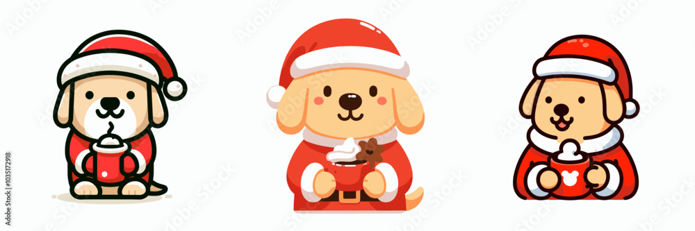 Labrador retriever in santa outfit with hot cup