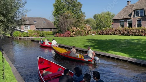 POV of Boating Through the Canals of Giethoorn, the Venice of the Netherlands