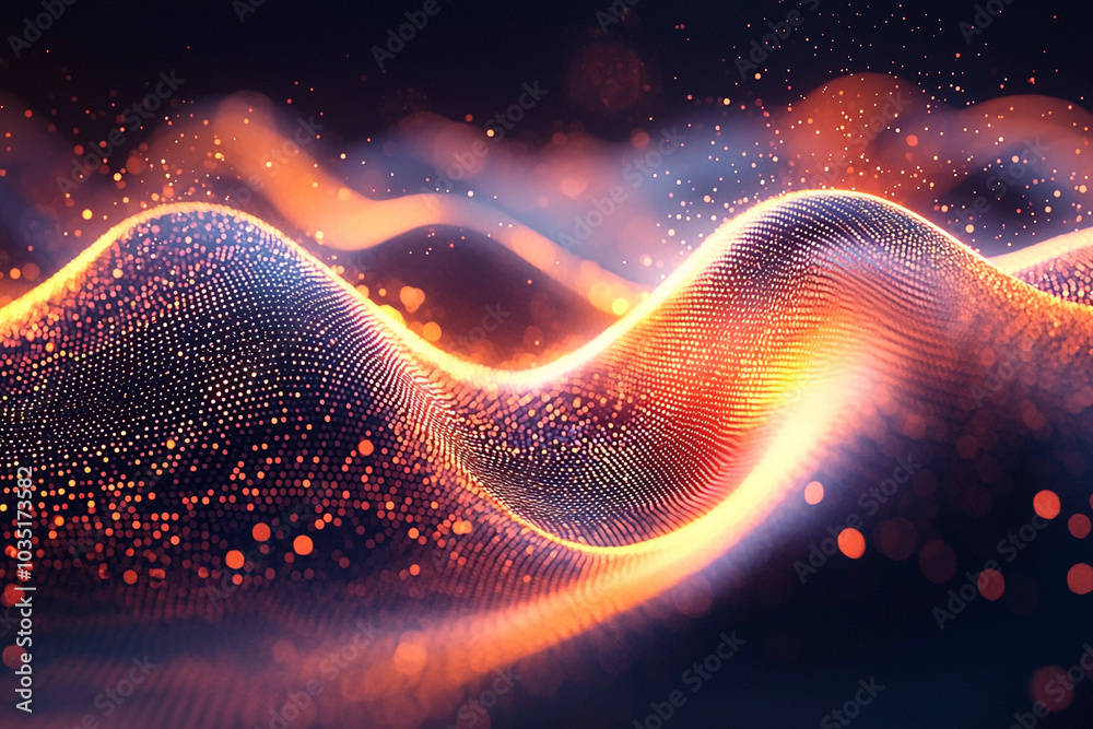 Fotografie Colorful abstract wave patterns illuminated against a dark background