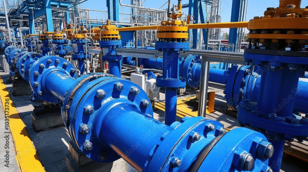 Oil Pipeline Valve. Industrial Oil and Gas Processing Plant with Steel Pipelines and Valves Oil Pipeline Valve. Industrial Oil and Gas Processing Plant with Steel Pipelines and Valves