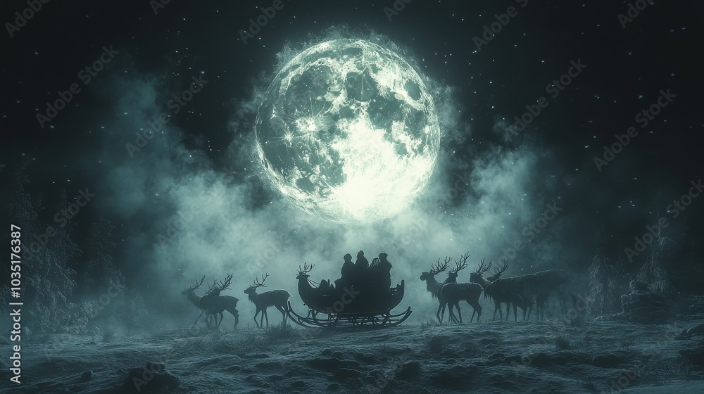 Santas Reindeer Awaiting Takeoff on Snowy Rooftop Santas Reindeer Awaiting Takeoff on Snowy Rooftop