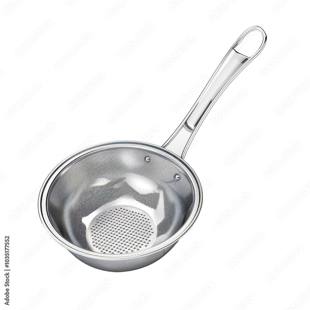 A strainer clipart, kitchen tool, 3D illustration, silver. Illustration, on transparent PNG file A strainer clipart, kitchen tool, 3D illustration, silver. Illustration, on transparent PNG file