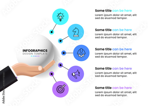 Infographic template. Businessman's hand with 5 steps to success