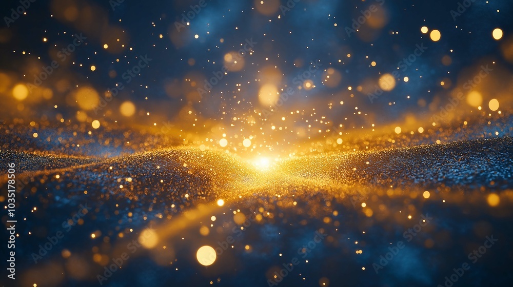 Obraz premium Abstract Golden Fireworks on Deep Blue Background