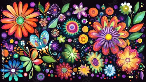 Vibrant Floral Pattern on Dark Background