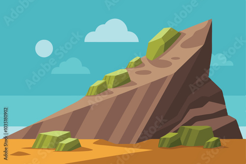 Cliffs rock stones flat vector illustration