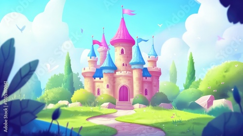 Enchanted Fairy Tale Castle with Colorful Towers