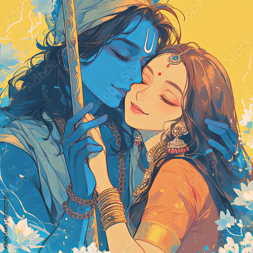 Generative ai illustration of  Lord Krishna and Goddess Radha