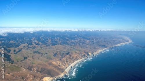 Aerial View of Coastal Landscape with Blue Waters