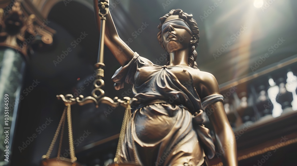 Obraz premium Law and justice, featuring symbols like a gavel, scales of justice, and legal documents