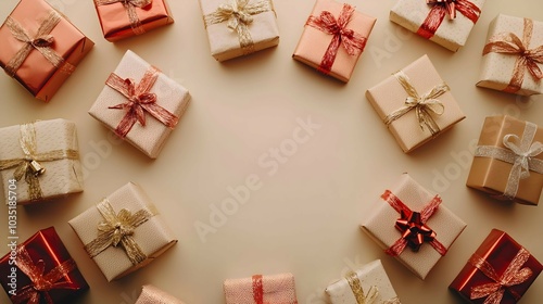 Festive Gifts Arranged in Concentric Circles