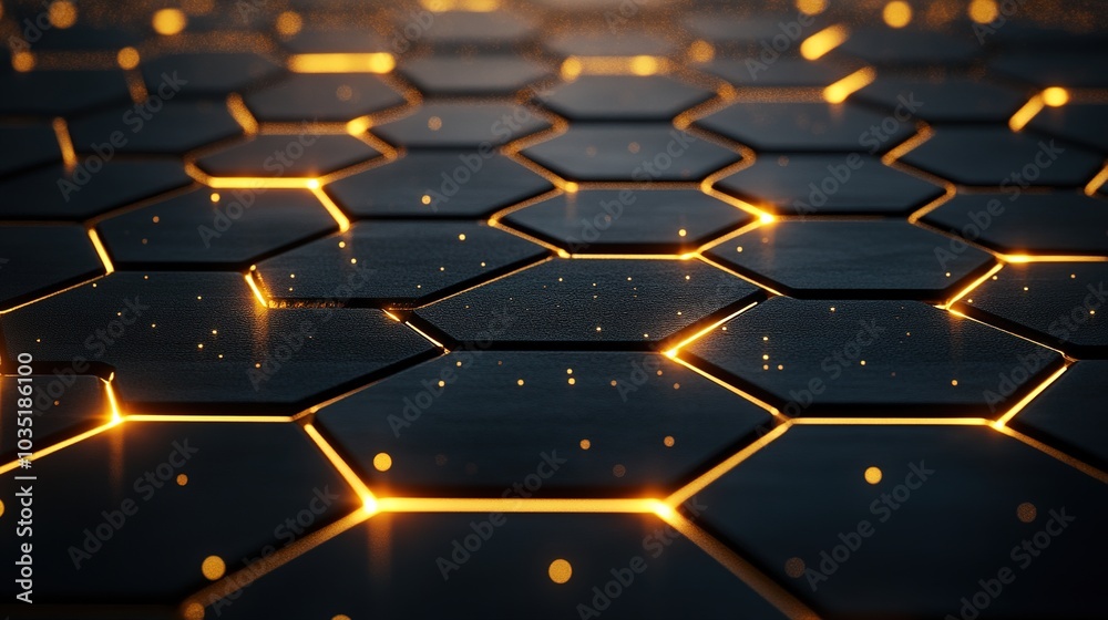 Fototapeta premium Illuminated Hexagonal Pattern on Dark Surface