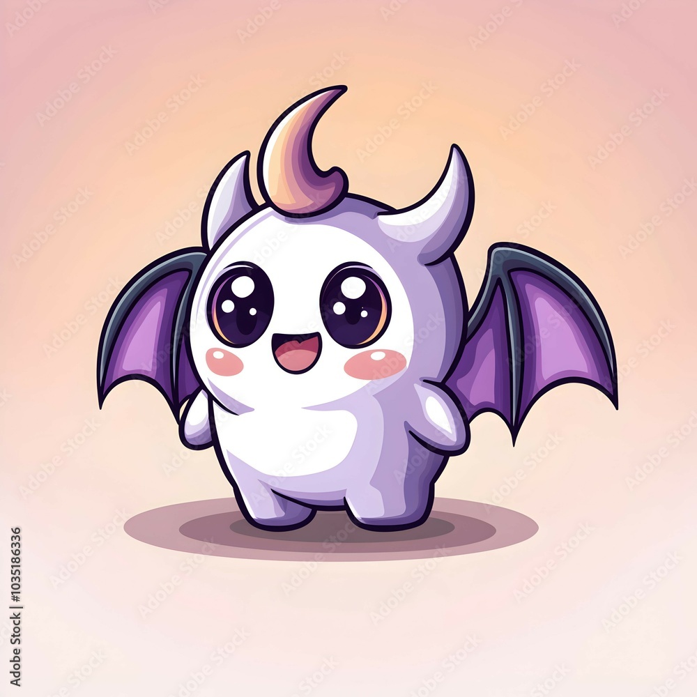 Fototapeta premium Cute Cartoon Character with Wings and Horns