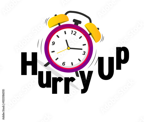 Alarm Clock with wake up inscription. Wake up time. Alarm Clock, bell. Loud signal to wake up in the morning from bed. Getting up in the morning or waking up. Mechanical signaling device, clock, timer