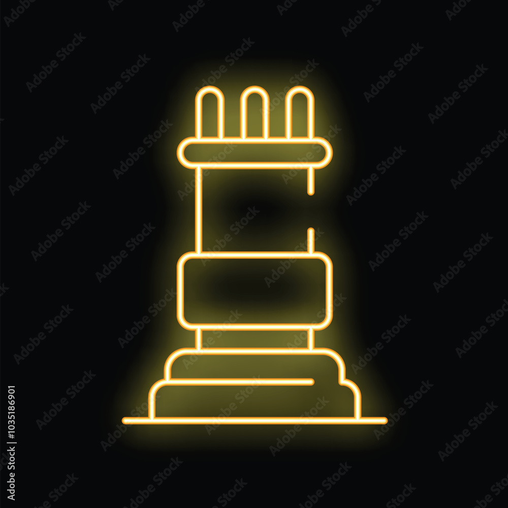 Glowing neon line chess rook icon isolated on black background. Vector illustration Glowing neon line chess rook icon isolated on black background. Vector illustration