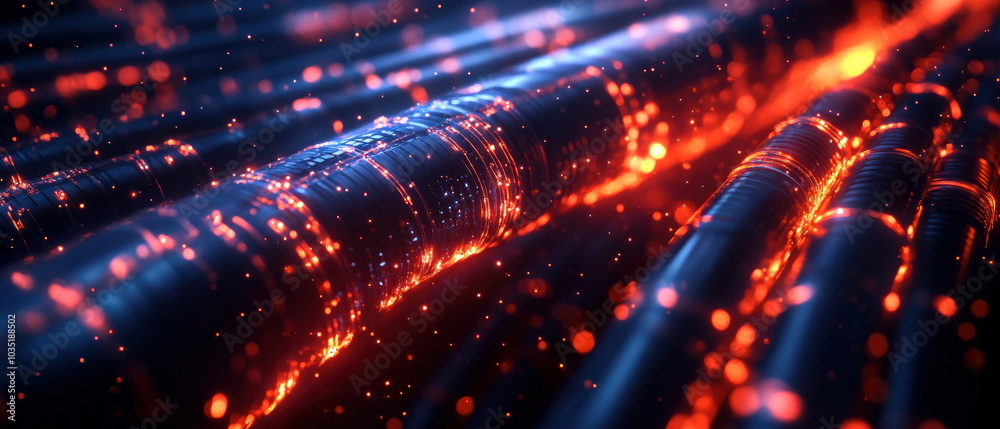 Fototapeta premium Abstract glowing pipes in red and blue.