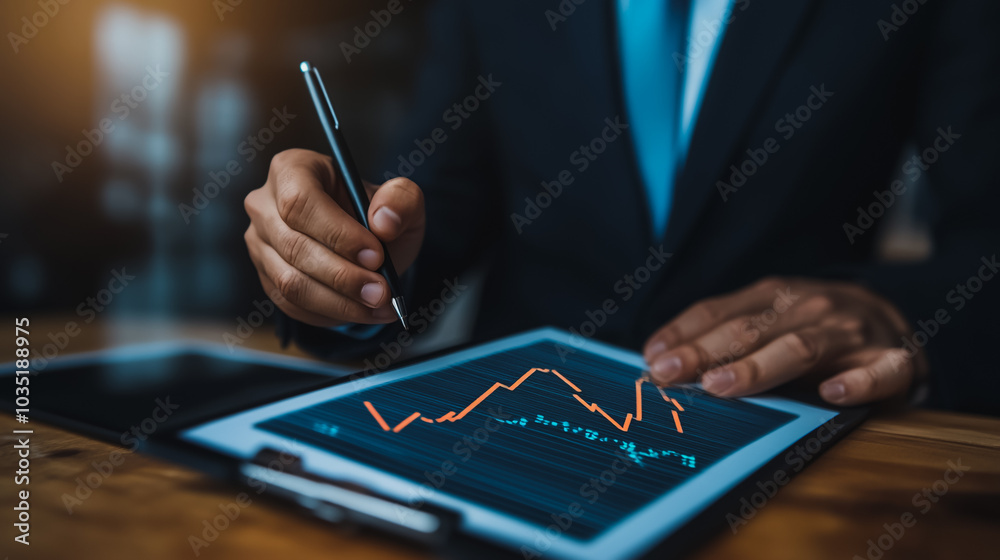 Business person evaluates metrics for charts and graphs with statistics to innovative analyze business potential and forecast future development of companies growth., setting goals for expansion. Business person evaluates metrics for charts and graphs with statistics to innovative analyze business potential and forecast future development of companies growth., setting goals for expansion.