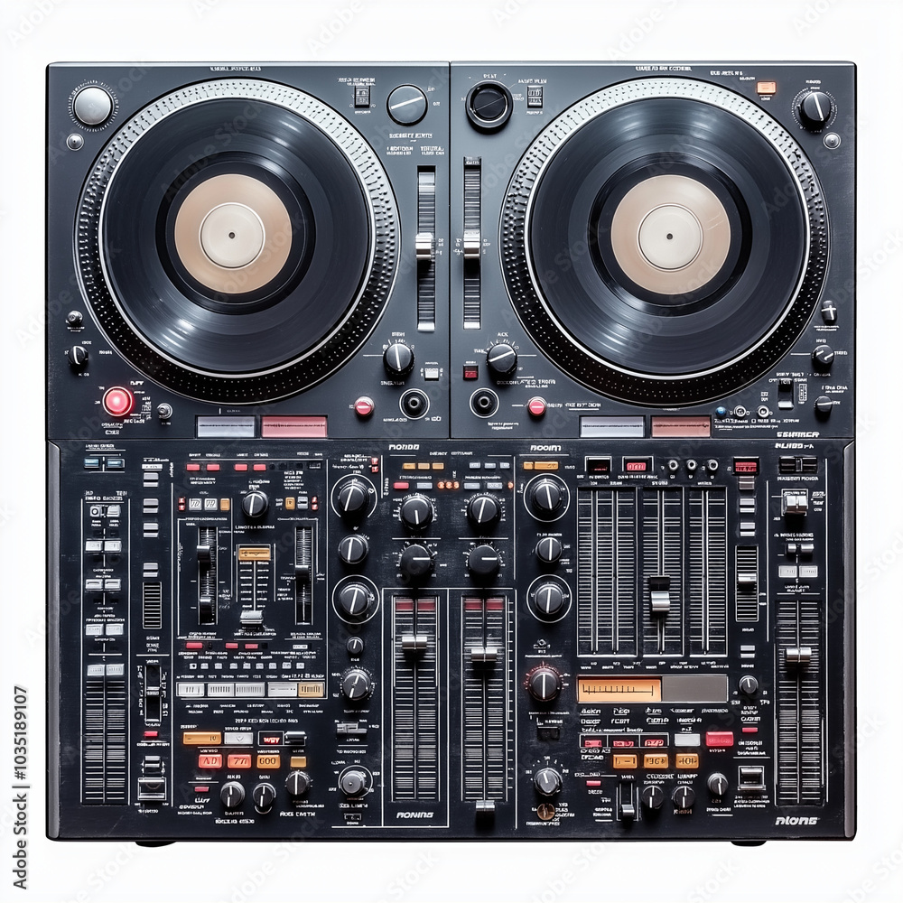 Fototapeta premium DJ mixing decks isolated on transparent background