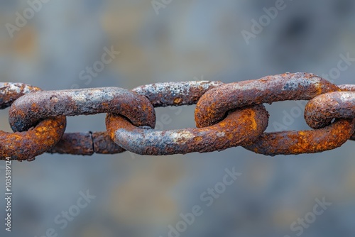 Oxidation Chain: Rusting Metal Chain with Corrosion and Erosion in Brown Colors