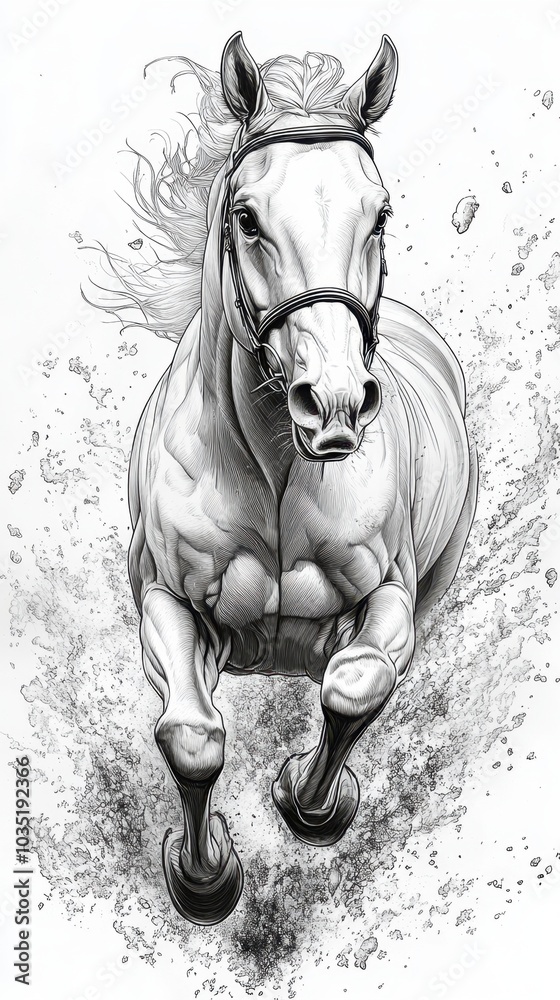 Fototapeta premium Dynamic galloping horse in minimalist line art, showcasing movement and grace, perfect for modern decor or artistic expressions.