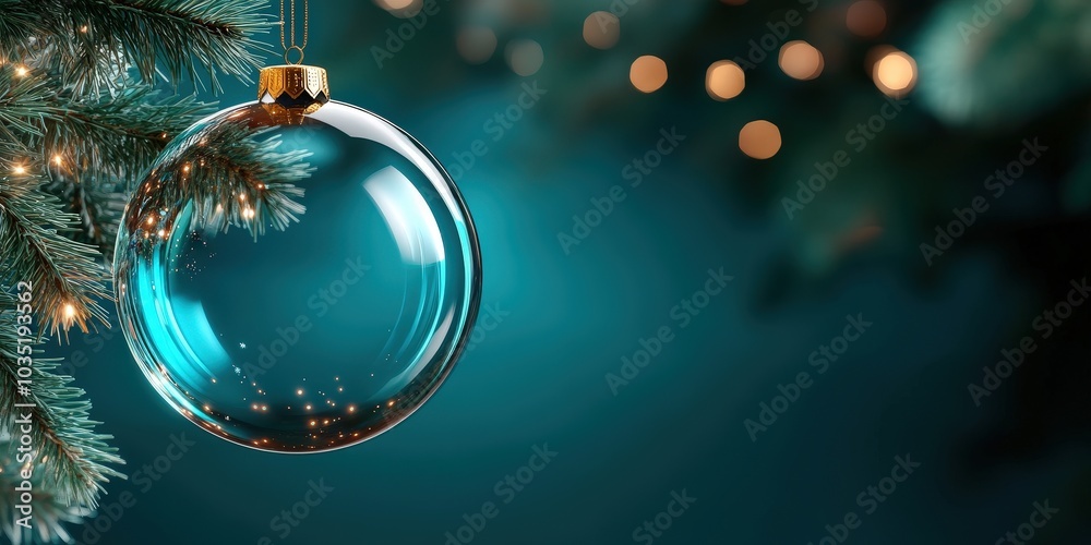 Elegant Glass Ornament on Christmas Tree Branch Elegant Glass Ornament on Christmas Tree Branch