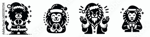 Santa lion clapping in holiday cheer