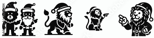 Lion in santa claus costume pointing ahead