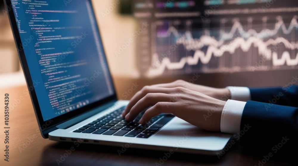 Individual Coding on a Laptop While Analyzing Data Trends in a Modern Workspace Individual Coding on a Laptop While Analyzing Data Trends in a Modern Workspace