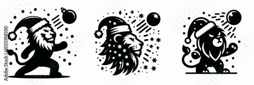 Lion in santa hat hit by snowball