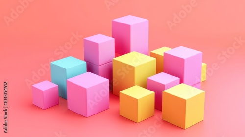 Colorful Cubes Arranged on a Pink Surface