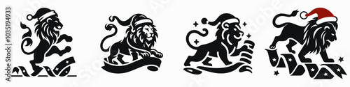 Lion in santa hat trips over christmas ribbon