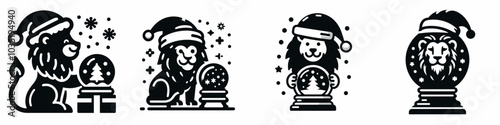 Lion in santa hat with snow globe