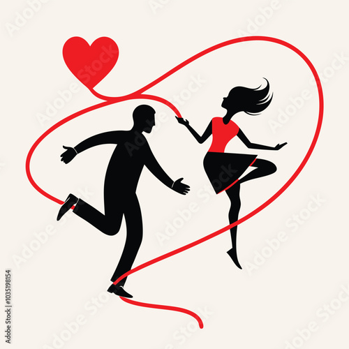 Couple of lover’s creative embracing silhouette. Vector illustration on white background