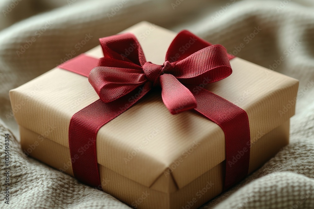 An elegant gift box wrapped in craft paper. Christmas present. Festive background. An elegant gift box wrapped in craft paper. Christmas present. Festive background.