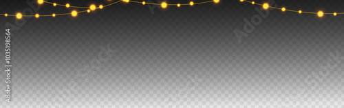 Vector illustration of hanging string lights frame on transparent background