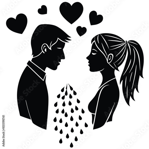 Couple of lover’s creative embracing silhouette. Vector illustration on white background