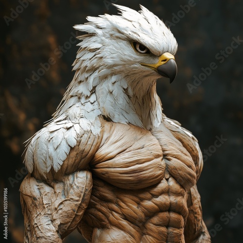 Anthropomorphic muscular falcon with human body
 photo