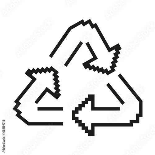 Pixel Art Recycle Icon. Pixelated Recycling Symbol. Sustainability Sign. Isolated Vector Illustration