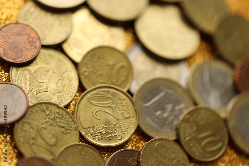 Pile of Euro coins. Various EURO coins for business money, financial cash, currency and economy concept Pile of Euro coins. Various EURO coins for business money, financial cash, currency and economy concept