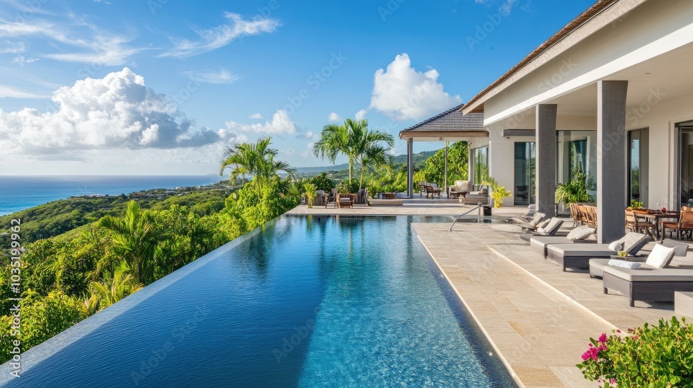 A luxurious villa with an infinity pool and ocean view, symbolizing high-end real estate and excellent return on investment A luxurious villa with an infinity pool and ocean view, symbolizing high-end real estate and excellent return on investment